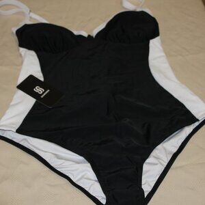 SUUKSESS BLACK & WHITE TUMMY CONTROL ONE PIECE SWIMSUIT WOMENS SZ XL